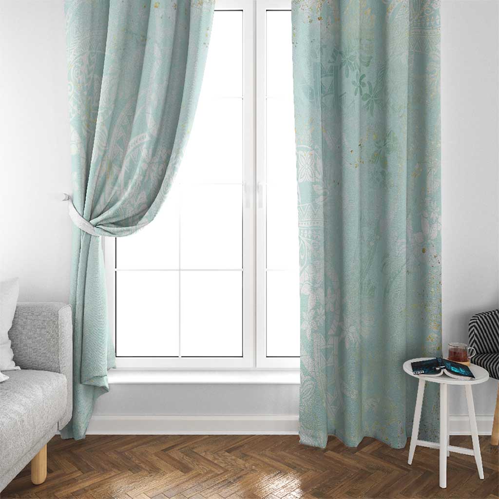 Polynesian Tiare Monstera Seafoam Green Window Curtain Liquid Style - Polynesian Pride