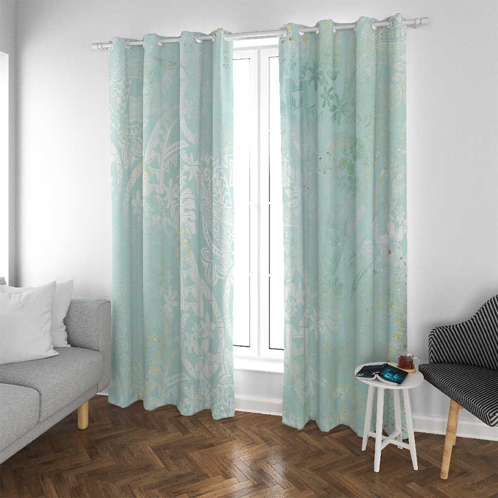 Polynesian Tiare Monstera Seafoam Green Window Curtain Liquid Style - Polynesian Pride