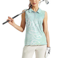 Polynesian Tiare Monstera Seafoam Green Women Sleeveless Polo Shirt Liquid Style - Polynesian Pride