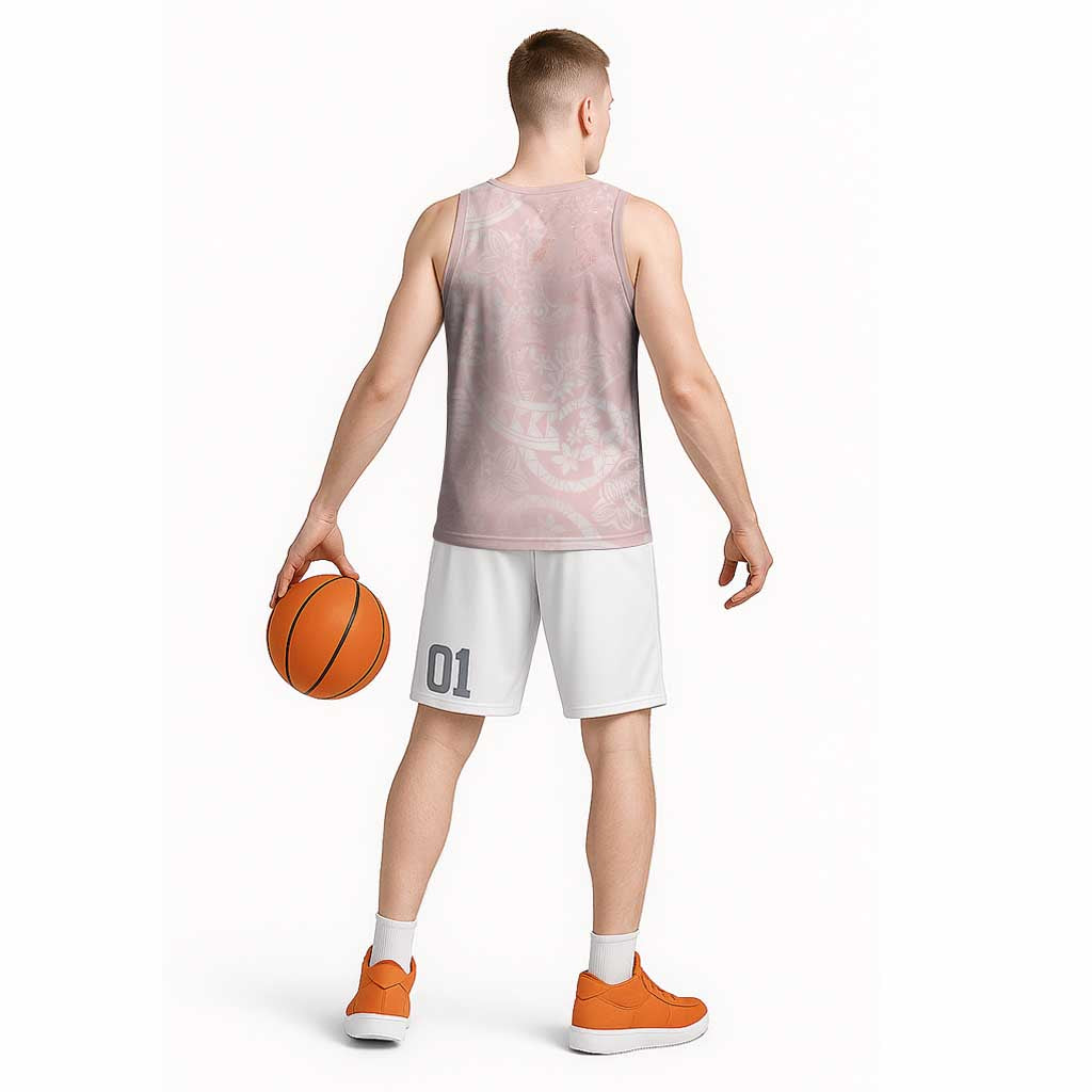 Polynesian Tiare Monstera Soft Pink Basketball Jersey Liquid Style - Polynesian Pride
