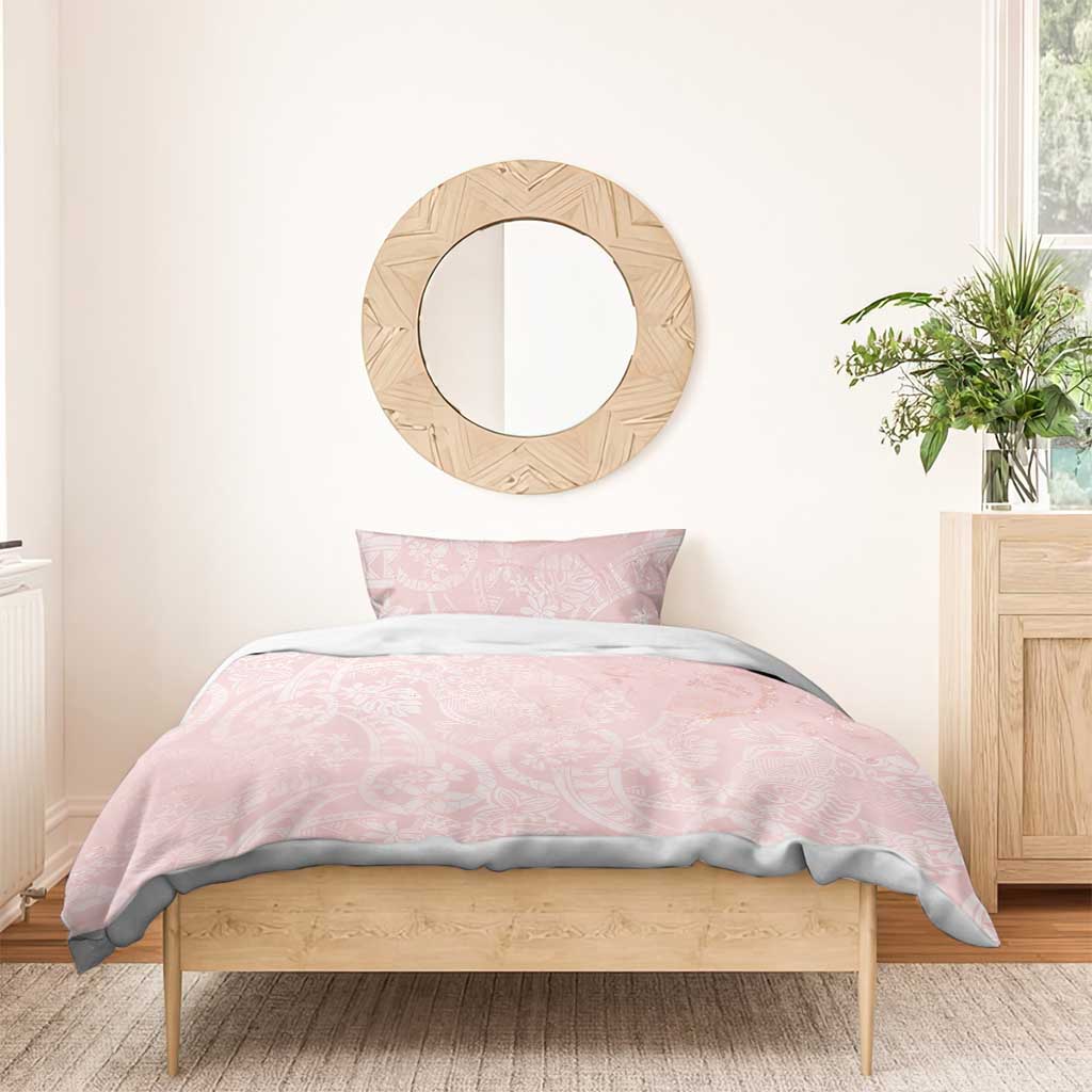 Polynesian Tiare Monstera Soft Pink Bedding Set Liquid Style - Polynesian Pride