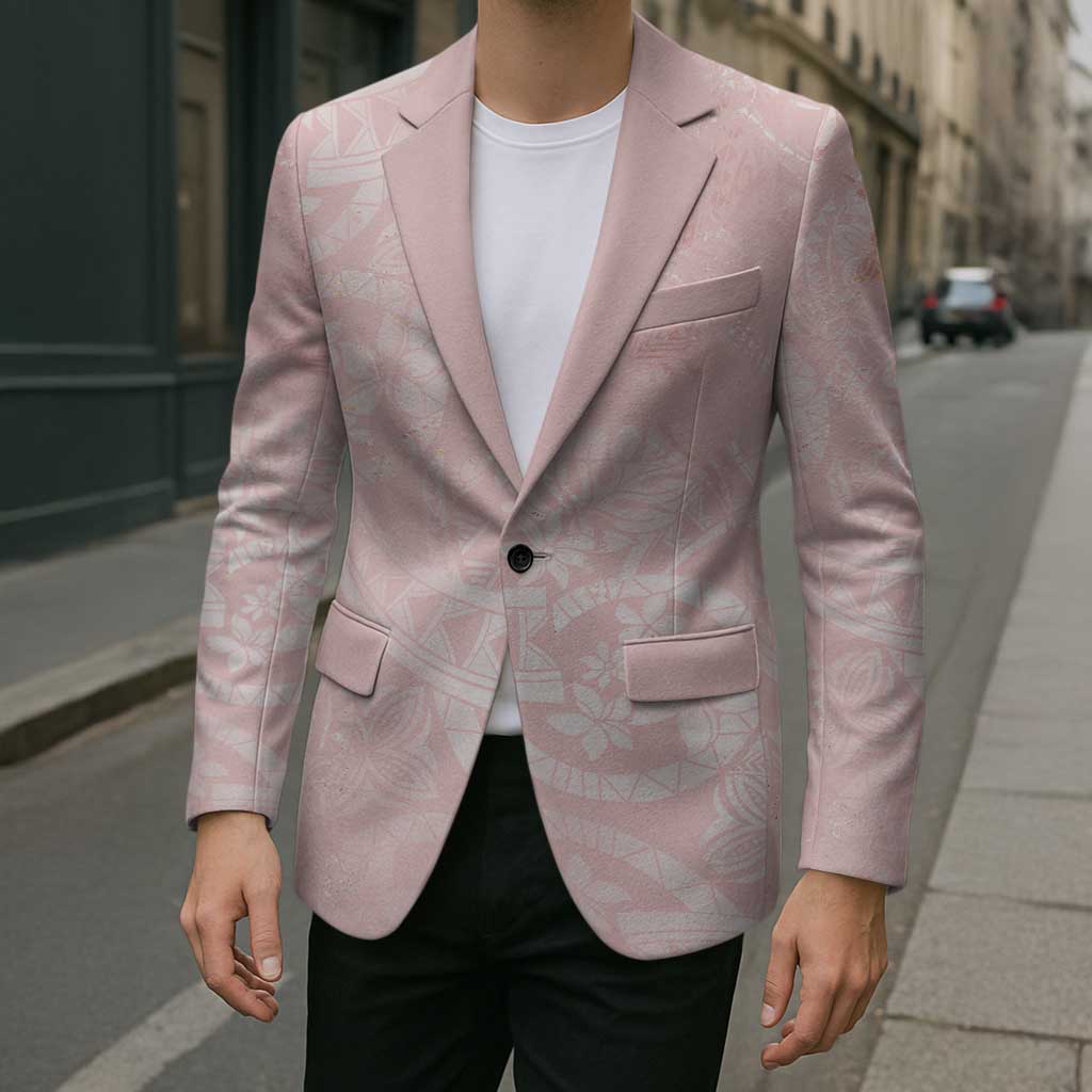 Polynesian Tiare Monstera Soft Pink Blazer Liquid Style - Polynesian Pride