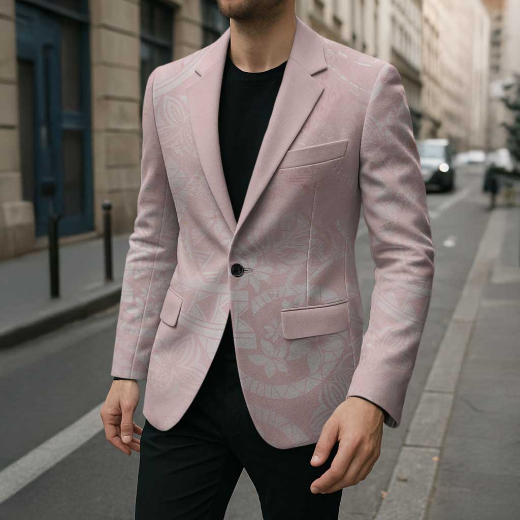 Polynesian Tiare Monstera Soft Pink Blazer Liquid Style - Polynesian Pride