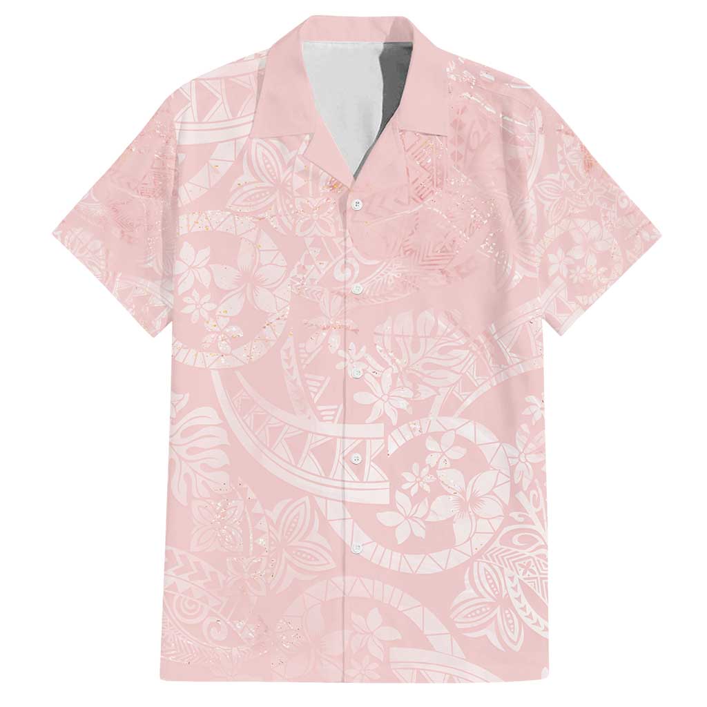 Polynesian Tiare Monstera Soft Pink Family Matching Long Sleeve Bodycon Dress and Hawaiian Shirt Liquid Style LT01 Dad's Shirt - Short Sleeve Pink - Polynesian Pride