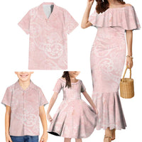 Polynesian Tiare Monstera Soft Pink Family Matching Mermaid Dress and Hawaiian Shirt Liquid Style LT01 - Polynesian Pride