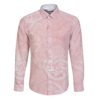 Polynesian Tiare Monstera Soft Pink Family Matching Mermaid Dress and Hawaiian Shirt Liquid Style LT01 Dad's Shirt - Long Sleeve Pink - Polynesian Pride