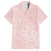 Polynesian Tiare Monstera Soft Pink Family Matching Off The Shoulder Long Sleeve Dress and Hawaiian Shirt Liquid Style LT01 Dad's Shirt - Short Sleeve Pink - Polynesian Pride