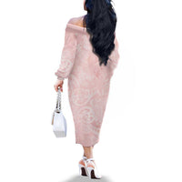 Polynesian Tiare Monstera Soft Pink Family Matching Off The Shoulder Long Sleeve Dress and Hawaiian Shirt Liquid Style LT01 - Polynesian Pride