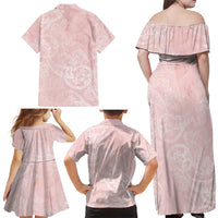 Polynesian Tiare Monstera Soft Pink Family Matching Off Shoulder Maxi Dress and Hawaiian Shirt Liquid Style LT01 - Polynesian Pride