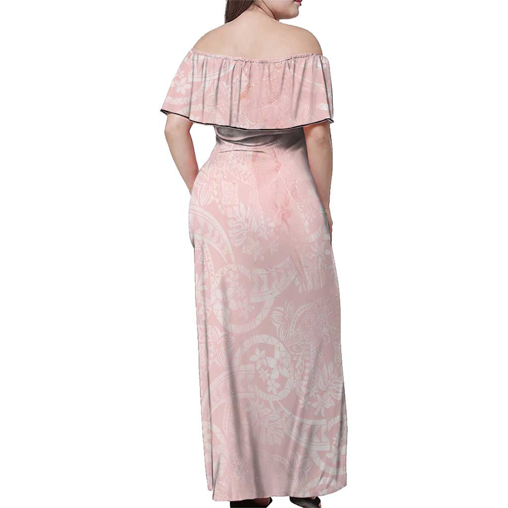 Polynesian Tiare Monstera Soft Pink Family Matching Off Shoulder Maxi Dress and Hawaiian Shirt Liquid Style LT01 - Polynesian Pride