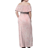 Polynesian Tiare Monstera Soft Pink Family Matching Off Shoulder Maxi Dress and Hawaiian Shirt Liquid Style LT01 - Polynesian Pride
