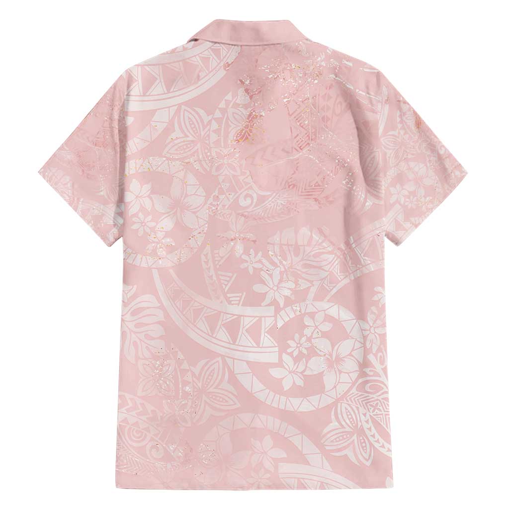 Polynesian Tiare Monstera Soft Pink Family Matching Off Shoulder Short Dress and Hawaiian Shirt Liquid Style LT01 - Polynesian Pride
