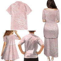 Polynesian Tiare Monstera Soft Pink Family Matching Puletasi and Hawaiian Shirt Liquid Style LT01 - Polynesian Pride