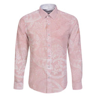 Polynesian Tiare Monstera Soft Pink Family Matching Puletasi and Hawaiian Shirt Liquid Style LT01 Dad's Shirt - Long Sleeve Pink - Polynesian Pride