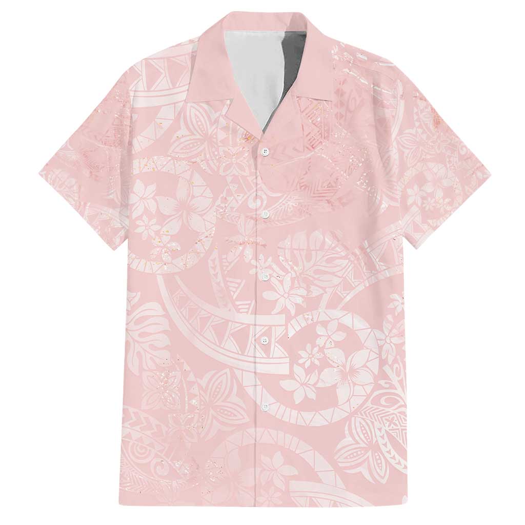 Polynesian Tiare Monstera Soft Pink Family Matching Short Sleeve Bodycon Dress and Hawaiian Shirt Liquid Style LT01 Dad's Shirt - Short Sleeve Pink - Polynesian Pride