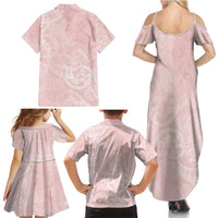 Polynesian Tiare Monstera Soft Pink Family Matching Summer Maxi Dress and Hawaiian Shirt Liquid Style LT01 - Polynesian Pride