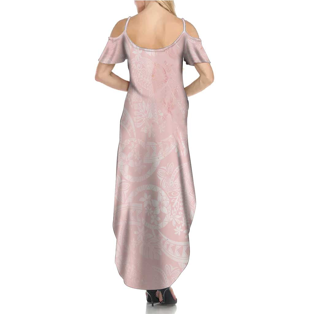 Polynesian Tiare Monstera Soft Pink Family Matching Summer Maxi Dress and Hawaiian Shirt Liquid Style LT01 - Polynesian Pride