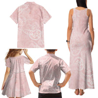 Polynesian Tiare Monstera Soft Pink Family Matching Tank Maxi Dress and Hawaiian Shirt Liquid Style LT01 - Polynesian Pride