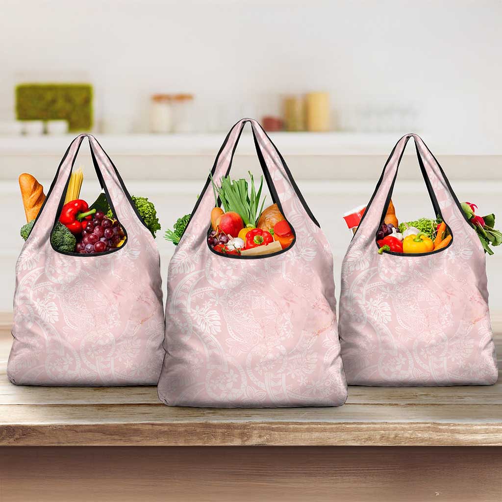 Polynesian Tiare Monstera Soft Pink Grocery Bag Liquid Style - Polynesian Pride