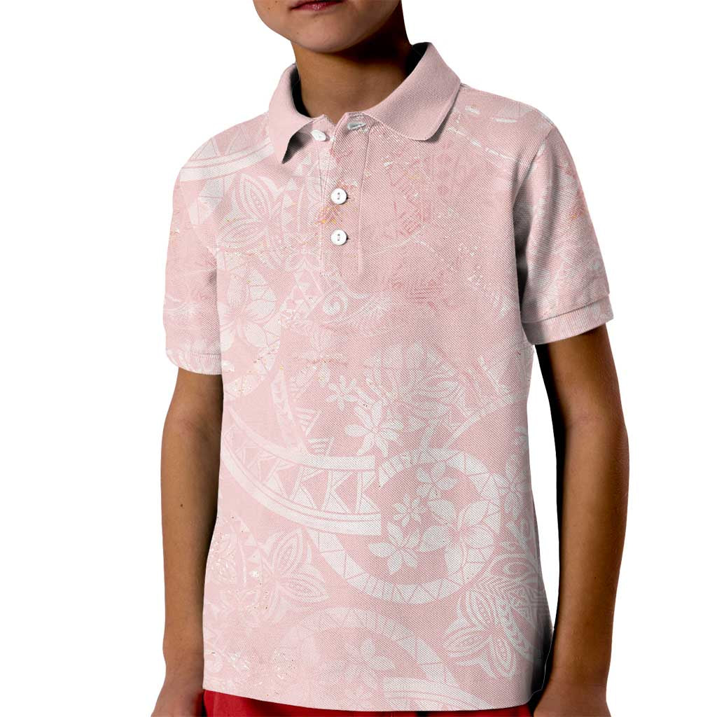 Polynesian Tiare Monstera Soft Pink Kid Polo Shirt Liquid Style LT01 Kid Pink - Polynesian Pride