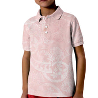 Polynesian Tiare Monstera Soft Pink Kid Polo Shirt Liquid Style LT01 Kid Pink - Polynesian Pride