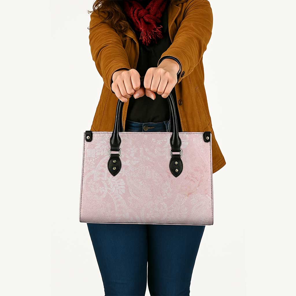 Polynesian Tiare Monstera Soft Pink Leather Bag Liquid Style - Polynesian Pride