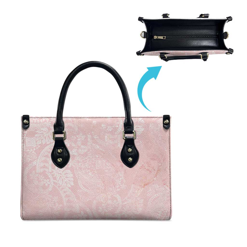 Polynesian Tiare Monstera Soft Pink Leather Bag Liquid Style - Polynesian Pride