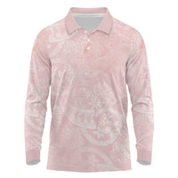 Polynesian Tiare Monstera Soft Pink Long Sleeve Polo Shirt Liquid Style LT01 Pink - Polynesian Pride