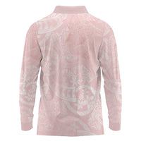 Polynesian Tiare Monstera Soft Pink Long Sleeve Polo Shirt Liquid Style LT01 - Polynesian Pride