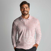 Polynesian Tiare Monstera Soft Pink Long Sleeve Polo Shirt Liquid Style LT01 - Polynesian Pride