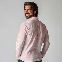 Polynesian Tiare Monstera Soft Pink Long Sleeve Polo Shirt Liquid Style LT01 - Polynesian Pride