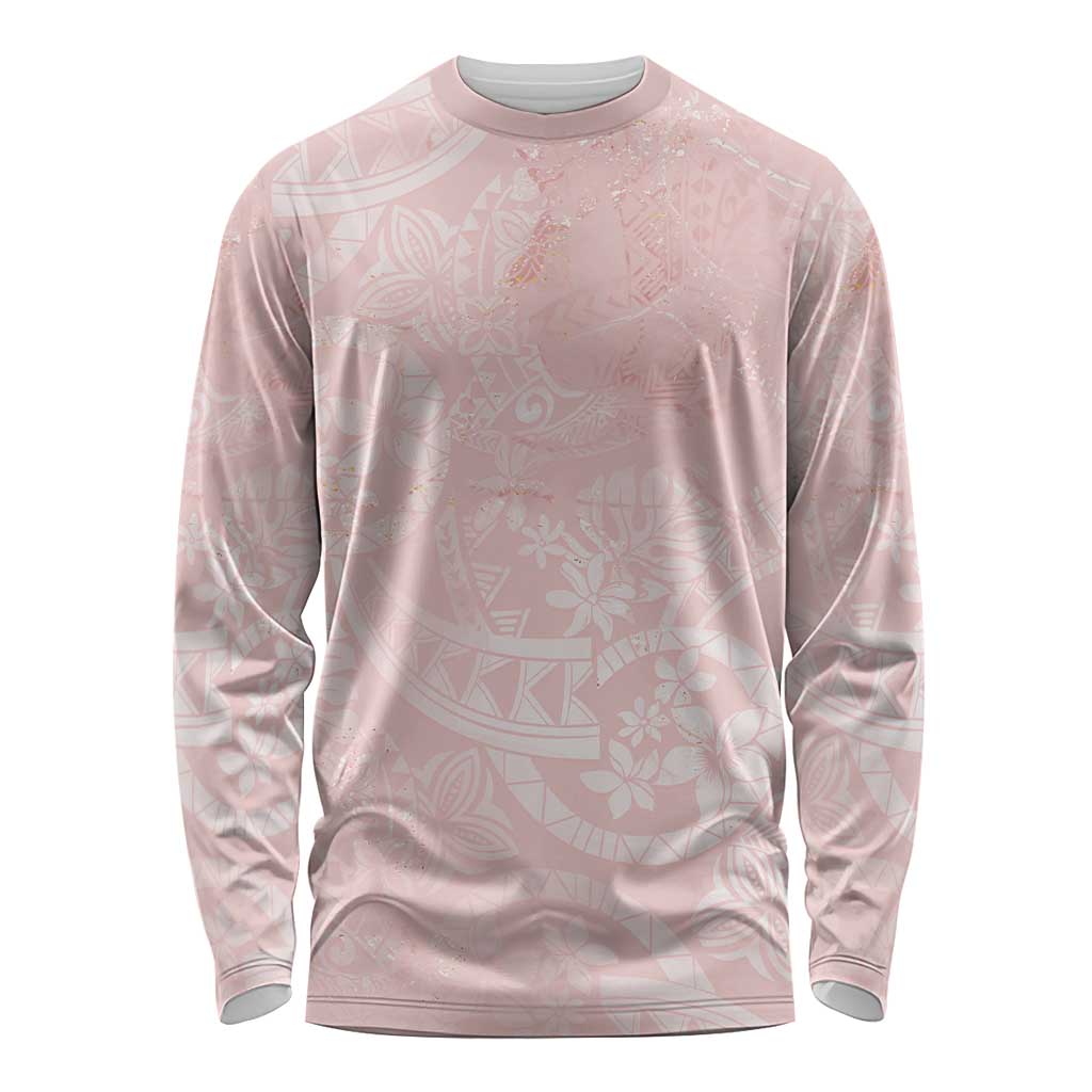Polynesian Tiare Monstera Soft Pink Long Sleeve Shirt Liquid Style - Polynesian Pride