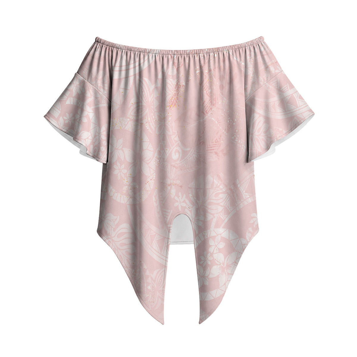 Polynesian Tiare Monstera Soft Pink Off Shoulder Wrap Waist Top Liquid Style LT01 Pink - Polynesian Pride