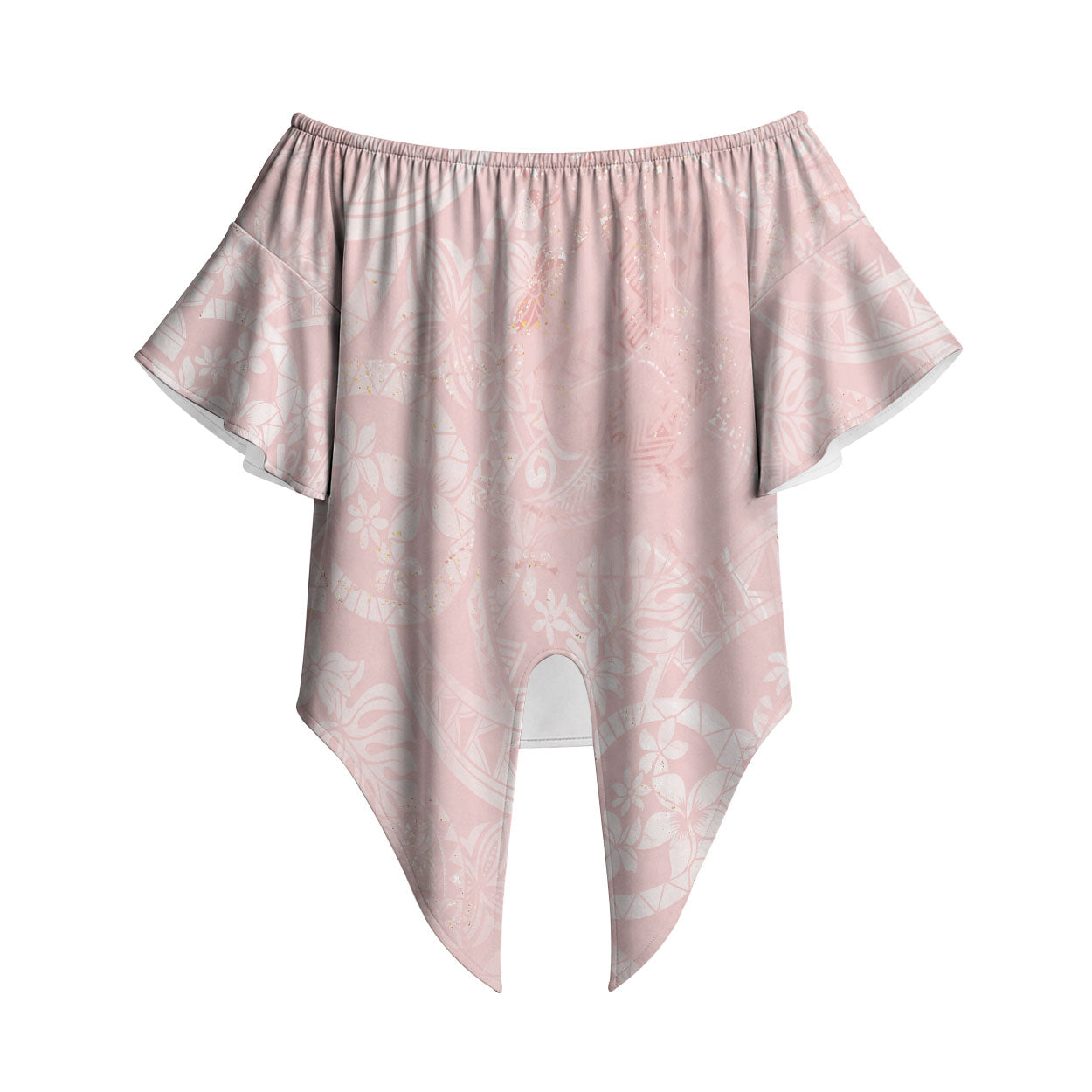 Polynesian Tiare Monstera Soft Pink Off Shoulder Wrap Waist Top Liquid Style LT01 Pink - Polynesian Pride