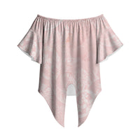 Polynesian Tiare Monstera Soft Pink Off Shoulder Wrap Waist Top Liquid Style LT01 Pink - Polynesian Pride