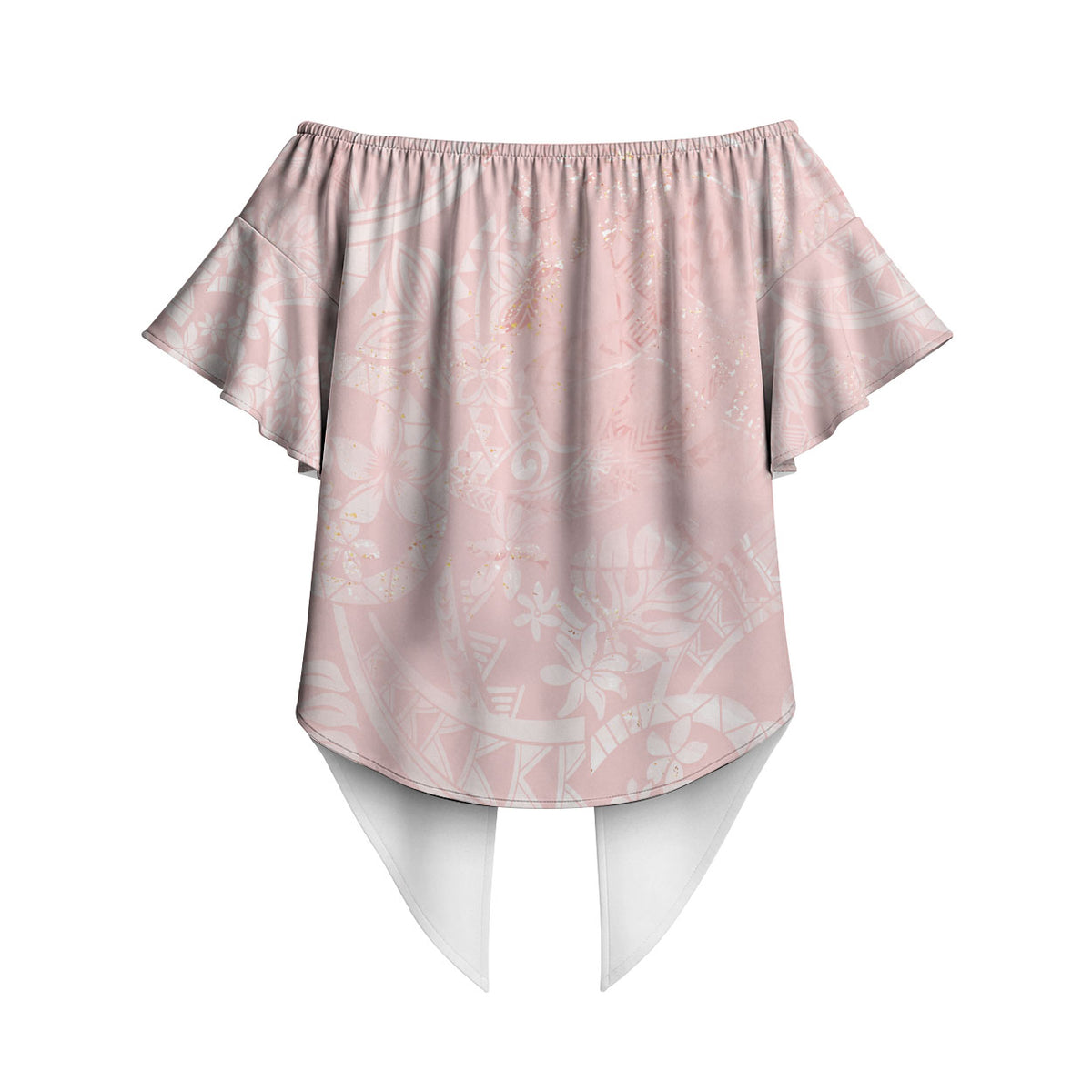 Polynesian Tiare Monstera Soft Pink Off Shoulder Wrap Waist Top Liquid Style LT01 - Polynesian Pride