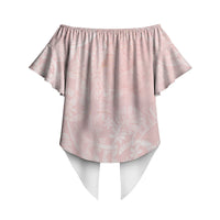 Polynesian Tiare Monstera Soft Pink Off Shoulder Wrap Waist Top Liquid Style LT01 - Polynesian Pride