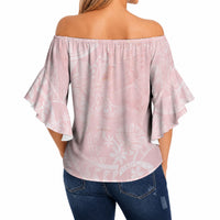 Polynesian Tiare Monstera Soft Pink Off Shoulder Wrap Waist Top Liquid Style LT01 - Polynesian Pride