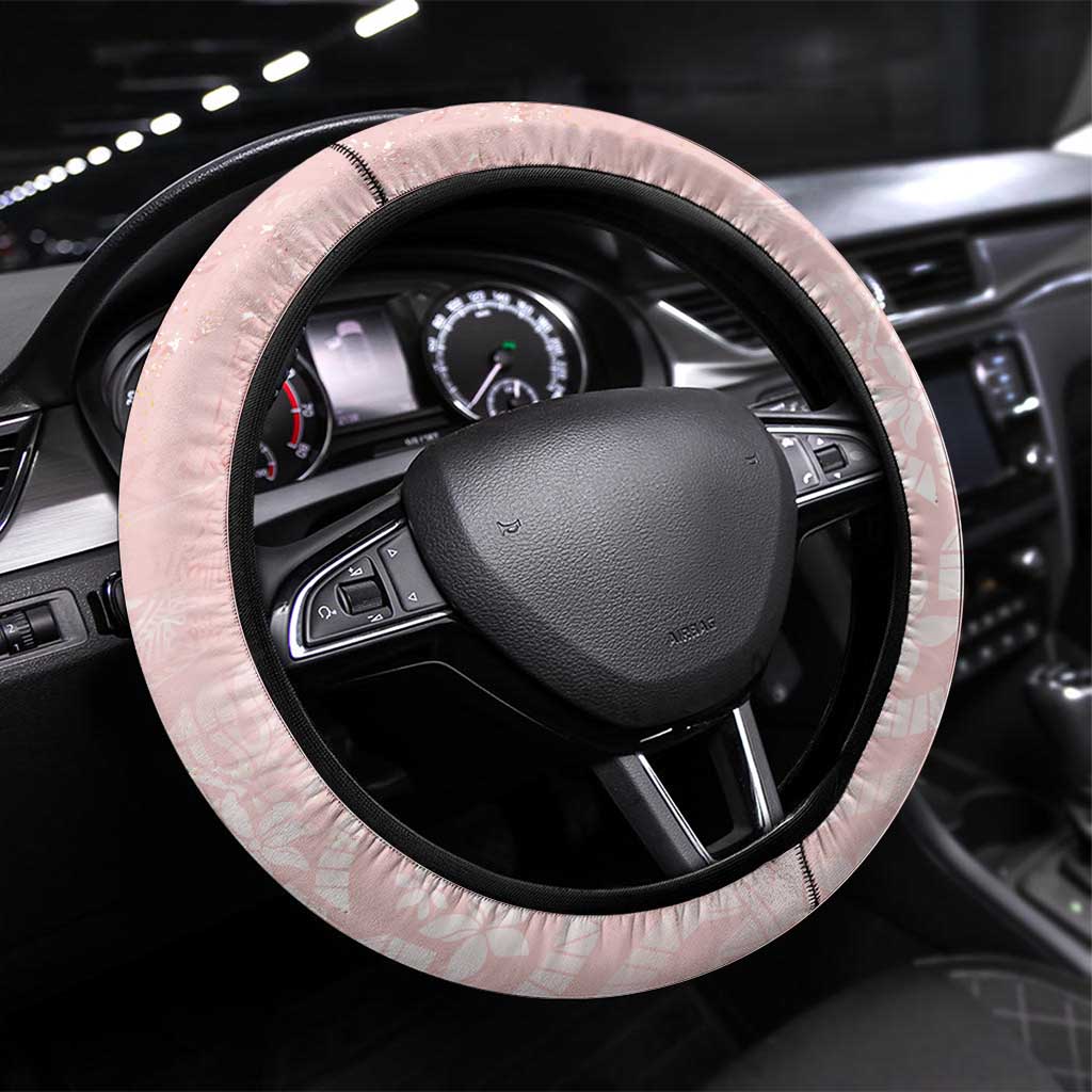 Polynesian Tiare Monstera Soft Pink Steering Wheel Cover Liquid Style - Polynesian Pride