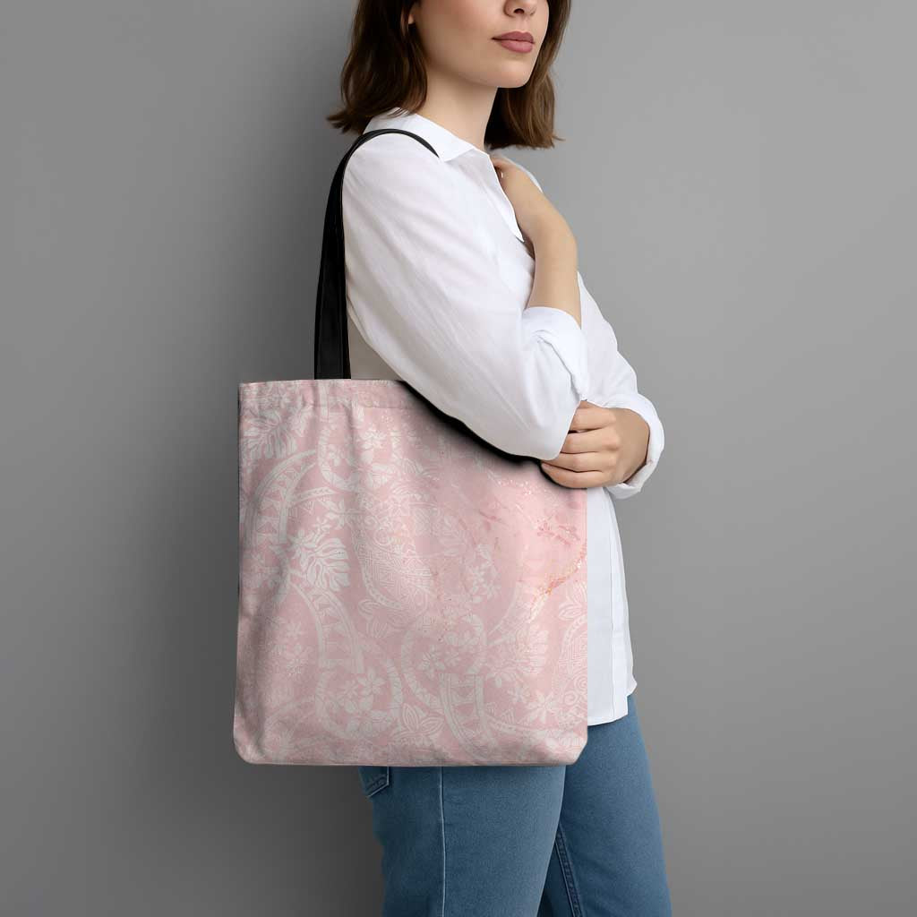 Polynesian Tiare Monstera Soft Pink Tote Bag Liquid Style - Polynesian Pride