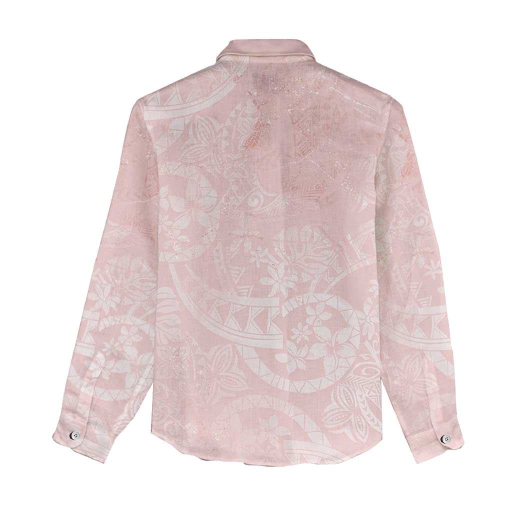 Polynesian Tiare Monstera Soft Pink Women Casual Shirt Liquid Style - Polynesian Pride