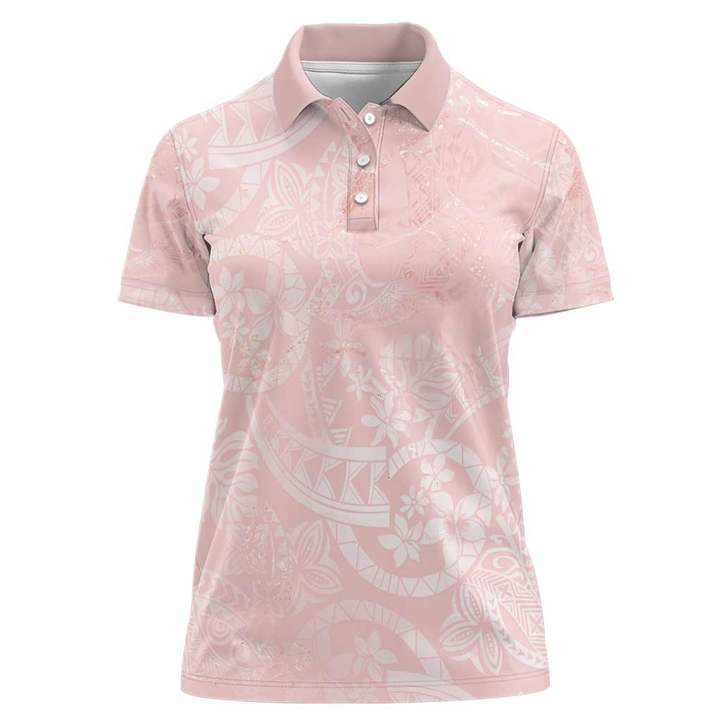 Polynesian Tiare Monstera Soft Pink Women Polo Shirt Liquid Style - Polynesian Pride