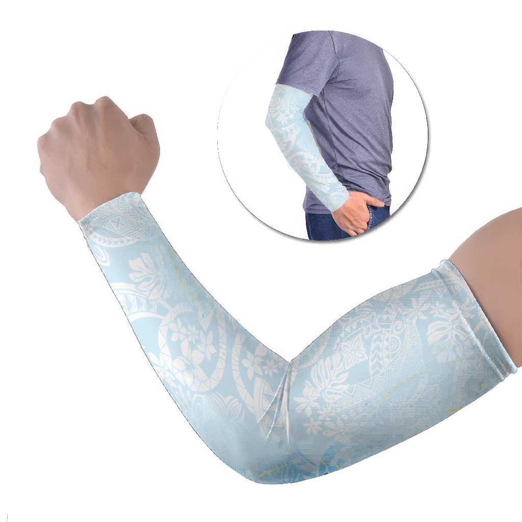 Polynesian Tiare Monstera Baby Blue Arm Sleeves Liquid Style - Polynesian Pride