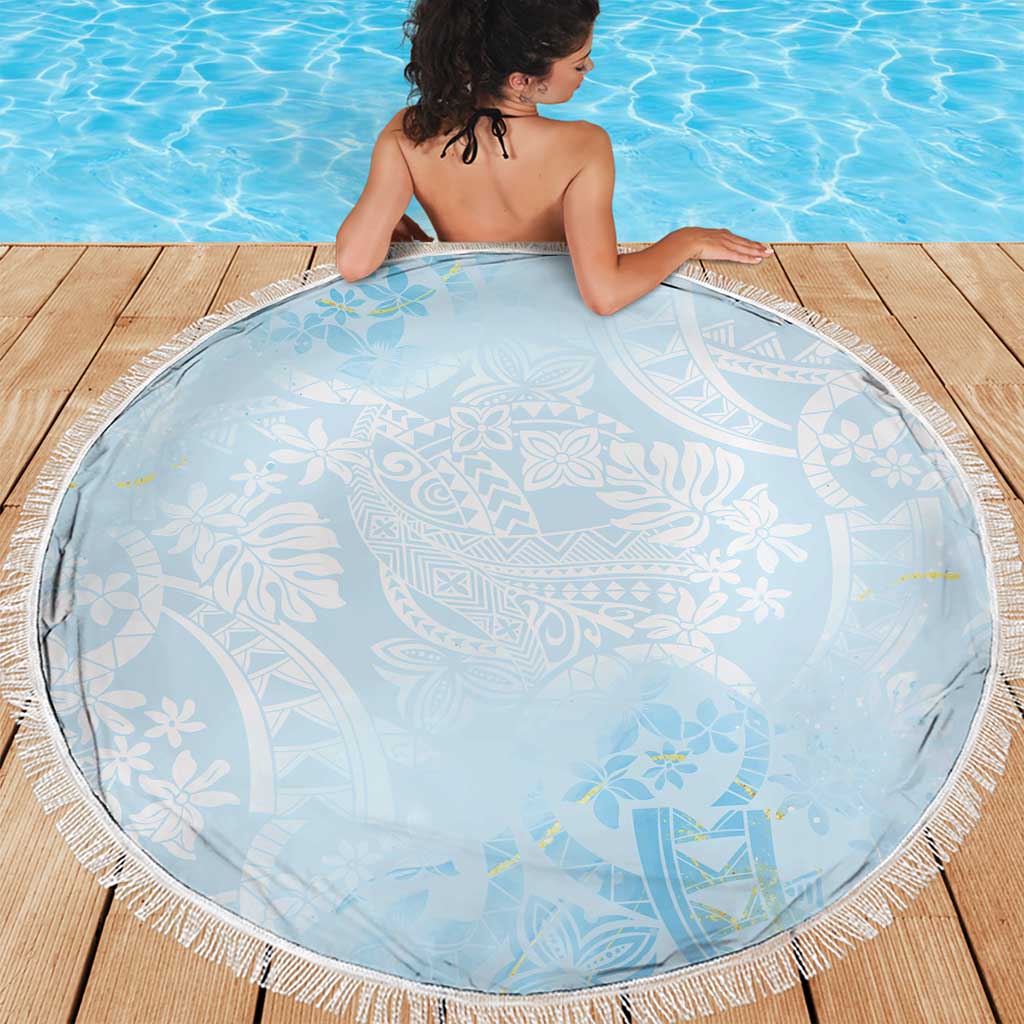 Polynesian Tiare Monstera Baby Blue Beach Blanket Liquid Style - Polynesian Pride