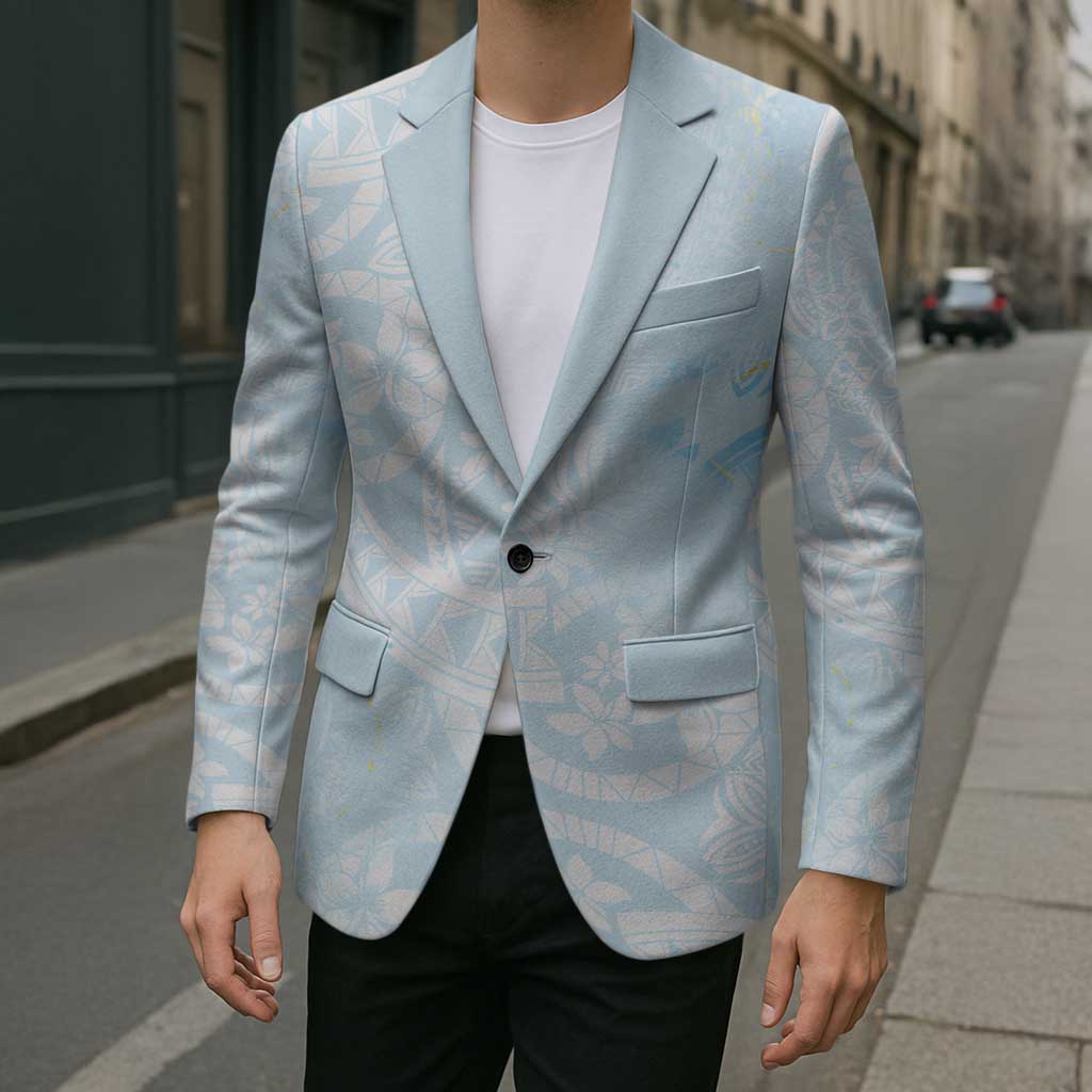 Polynesian Tiare Monstera Baby Blue Blazer Liquid Style - Polynesian Pride