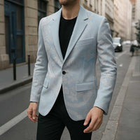 Polynesian Tiare Monstera Baby Blue Blazer Liquid Style - Polynesian Pride