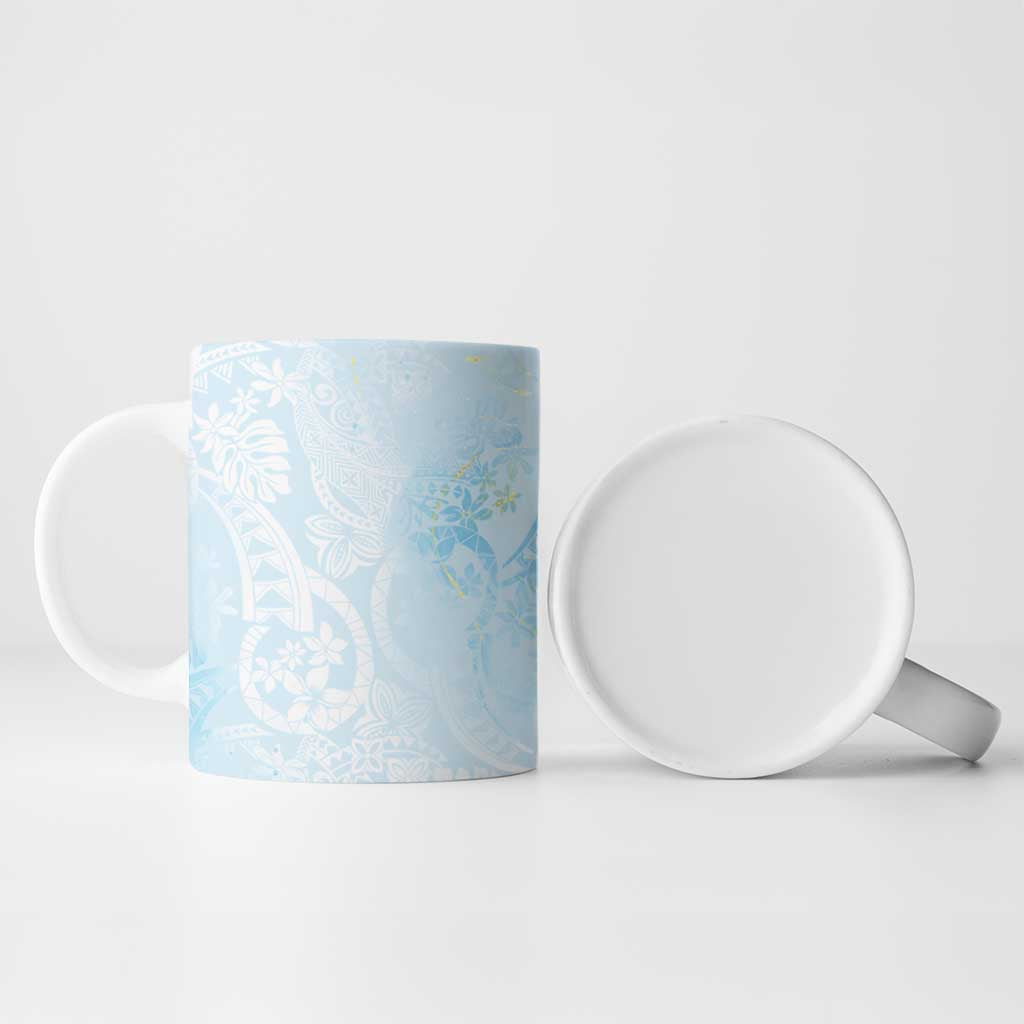 Polynesian Tiare Monstera Baby Blue Ceramic Mug Liquid Style - Polynesian Pride