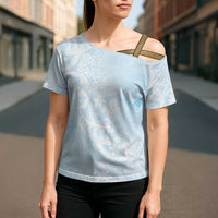Polynesian Tiare Monstera Baby Blue Cross Shoulder Shirt Liquid Style LT01 - Polynesian Pride