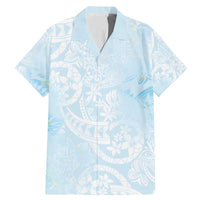 Polynesian Tiare Monstera Baby Blue Family Matching Mermaid Dress and Hawaiian Shirt Liquid Style LT01 Dad's Shirt - Short Sleeve Blue - Polynesian Pride