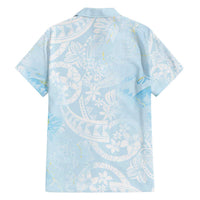 Polynesian Tiare Monstera Baby Blue Family Matching Off The Shoulder Long Sleeve Dress and Hawaiian Shirt Liquid Style LT01 - Polynesian Pride